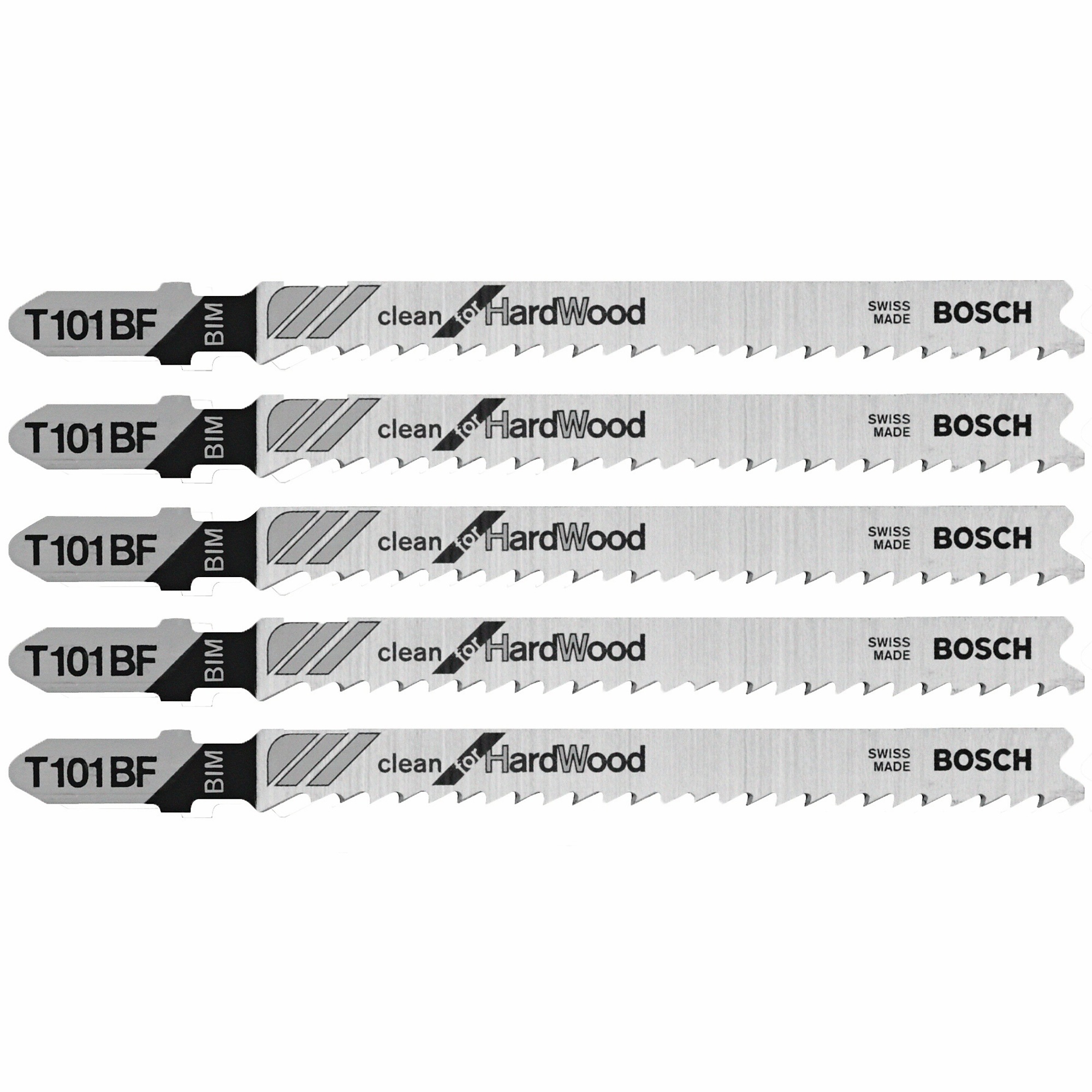 Bosch Clean for Hardwood T-Shank Jig Saw Blades — 4in., 10 TPI, Bi-Metal, 5 Pcs, Model# T101BF